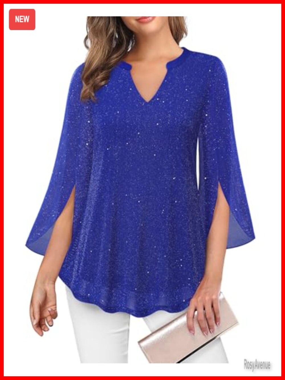 Women's 3/4 Sleeve Floral Tunic V-Neck Double Layer Mesh Blouse